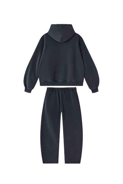 Men Fall Clothing Faded Fleece Hoodie & Wide-Leg Pants Set