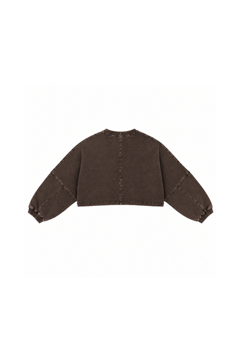 Women Fall Clothing Boxy Washed Raw Hem Cropped Sweatshirt