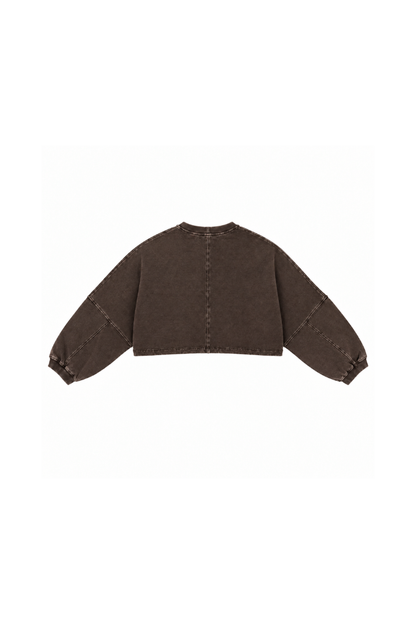 Women Fall Clothing Boxy Washed Raw Hem Cropped Sweatshirt