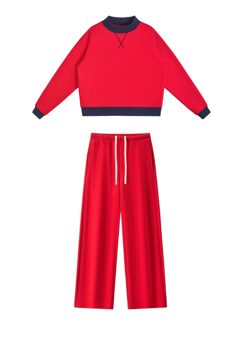 Women Fall Mock Neck Sweatshirt Wide Leg Pants Set