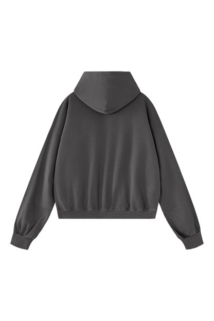 Unisex Fall Clothing Boxy Cropped Two-Way Zip Cotton Hoodie