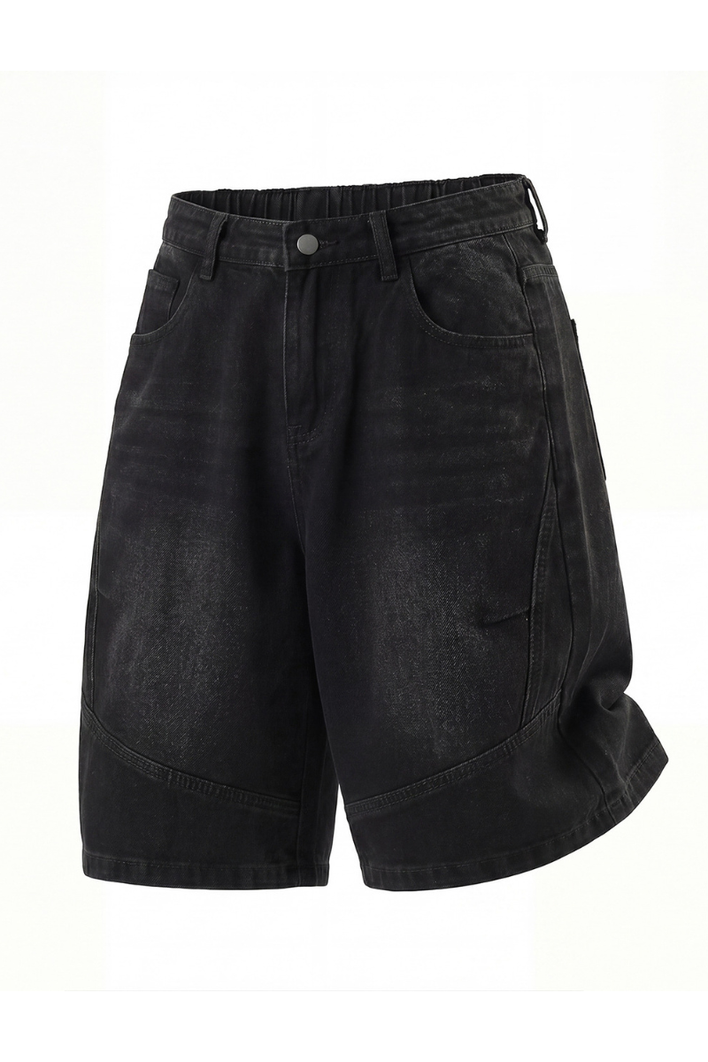 Men's Summer Retro Washed Pleated Cut Loose 5" Denim Shorts