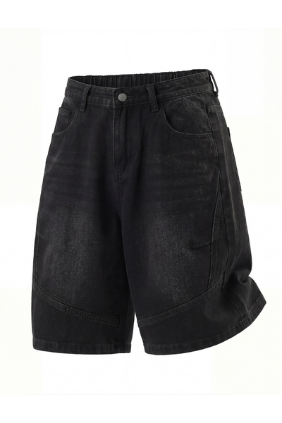 Men's Summer Retro Washed Pleated Cut Loose 5" Denim Shorts
