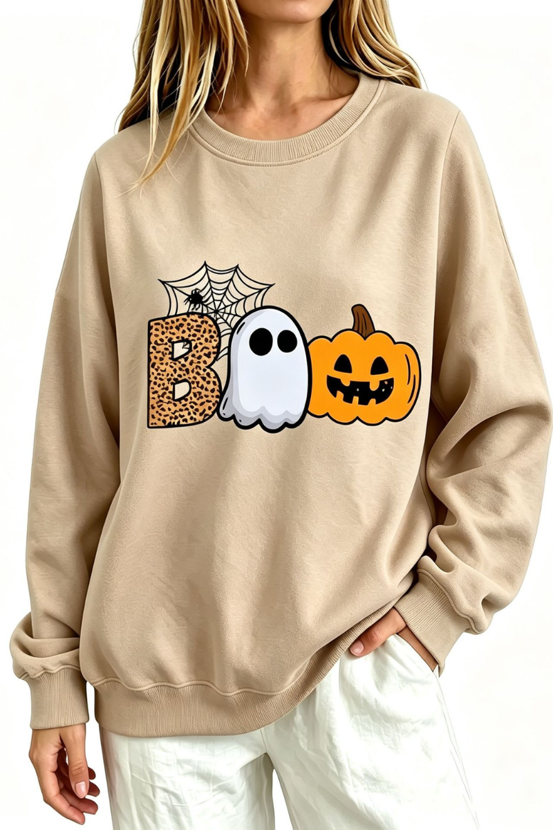 Women Fall Clothing Halloween BOO Ghost Graphic Sweatshirt
