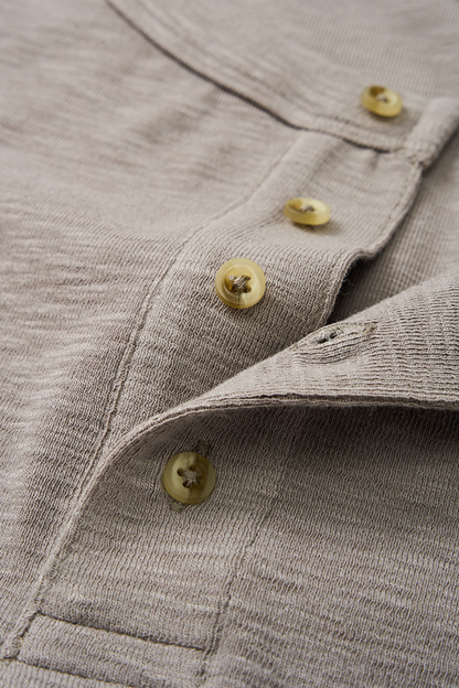 Men's Summer Button Placket Oversized Tee - Natural Fabric