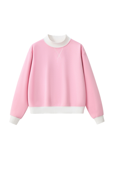 Women's Fall Winter Colorblock Cross-Neck Fleece Sweatshirt