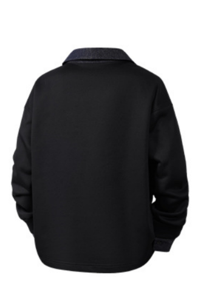 Men's Fall Winter Fleece-Lined Denim-Collar Polo Sweatshirt