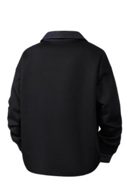 Men's Fall Winter Fleece-Lined Denim-Collar Polo Sweatshirt