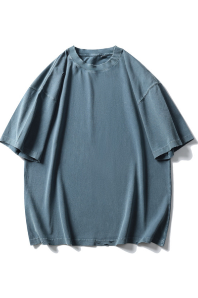 Men's Cotton Washed Distressed Hole Crewneck Tee