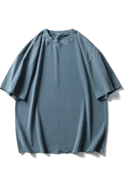 Men's Cotton Washed Distressed Hole Crewneck Tee