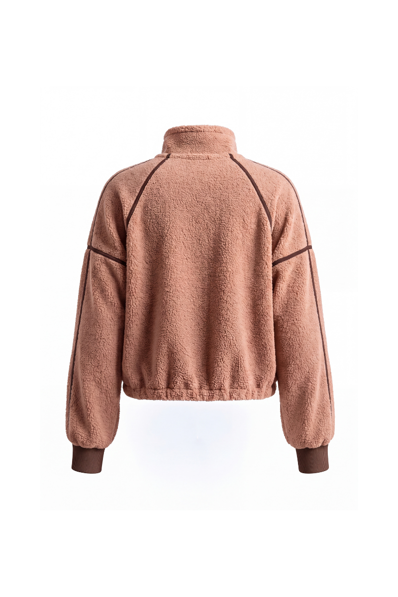 Unisex Fall Clothing Half-Zip Colorblock Sherpa Jacket