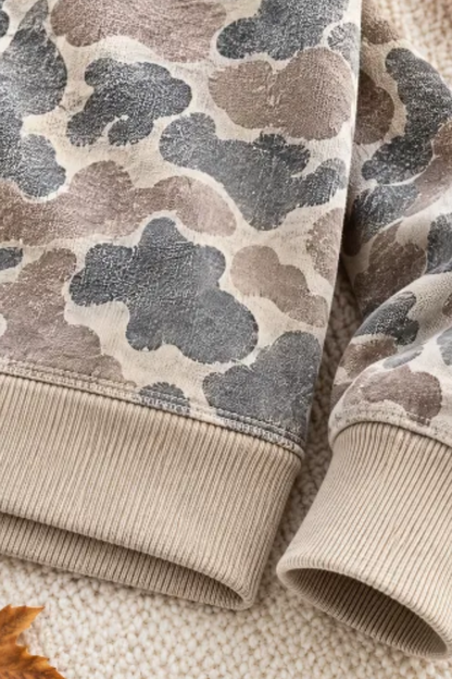 Women's Fall Leopard Print Rib Loose Pullover Sweatshirt