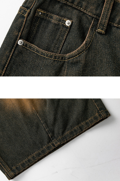Men's Summer Washed Pleated Straight Cropped Denim Shorts