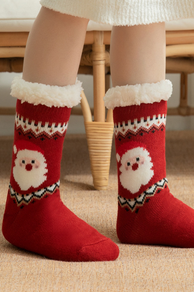 Women Winter Christmas Fleece Cuff Non Slip Slipper Socks