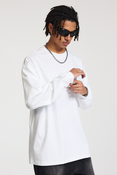 Men's Spring Summer 305g Heavy Cotton Mock Layer Long Sleeve