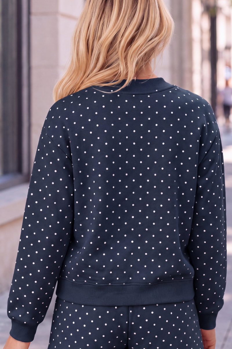 Women's Cozy Fleece Mock Neck Polka Dot Sweatshirt