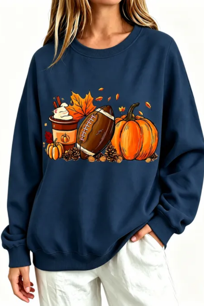 Women Fall Clothing Pumpkin Football Coffee Sweatshirt