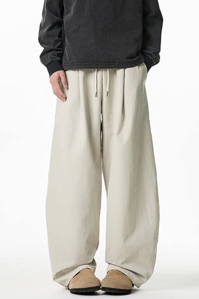 Men's Spring Pleated Japanese Street Loose Curved Wide Pants