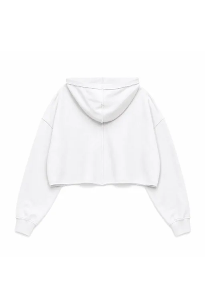 Women Spring Raw Edge V Neck Cropped Pullover Hoodie