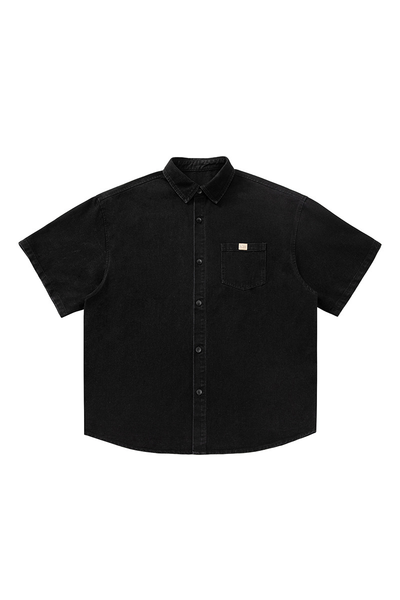 Men's Spring Summer Washed Denim Short Sleeve Japanese Loose