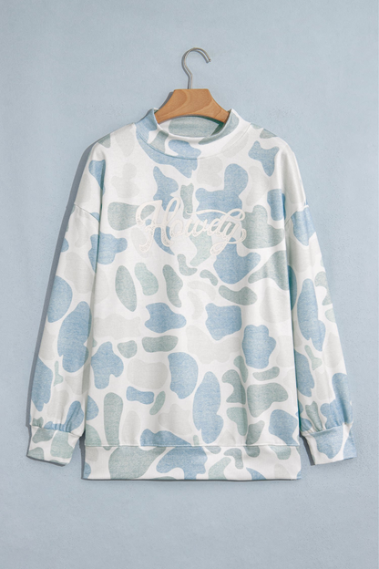Women's Fall Multi Print Crew Neck Long Sleeve Sweatshirt
