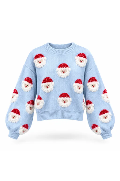 Women Fall Clothing Soft Christmas 3D Santa Cropped Sweater