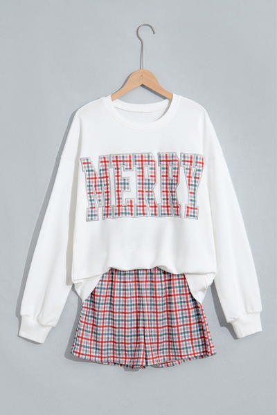 Women's Christmas Letter Print Fleece Shorts Loungewear Set