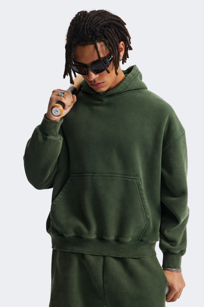 Men's Streetwear Vintage Washed Front Pocket Hooded