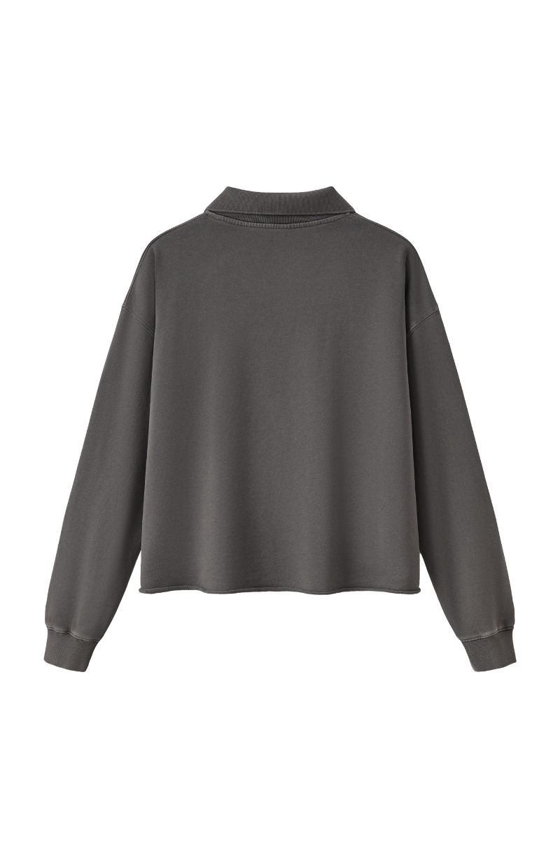 Women Fall Snow Wash Polo Collar Cropped Sweatshirt