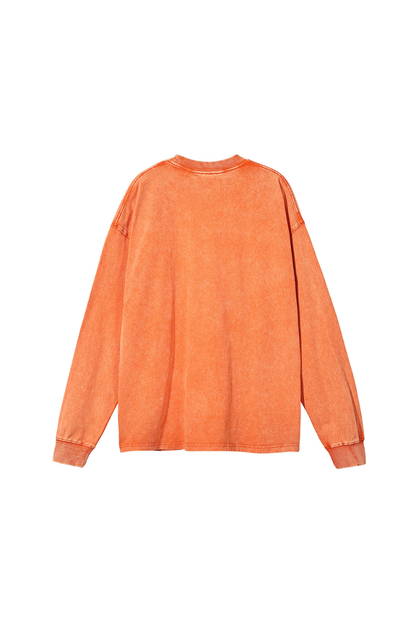 Unisex Fall 250gsm Cotton Wax Washed Long Sleeve Tee