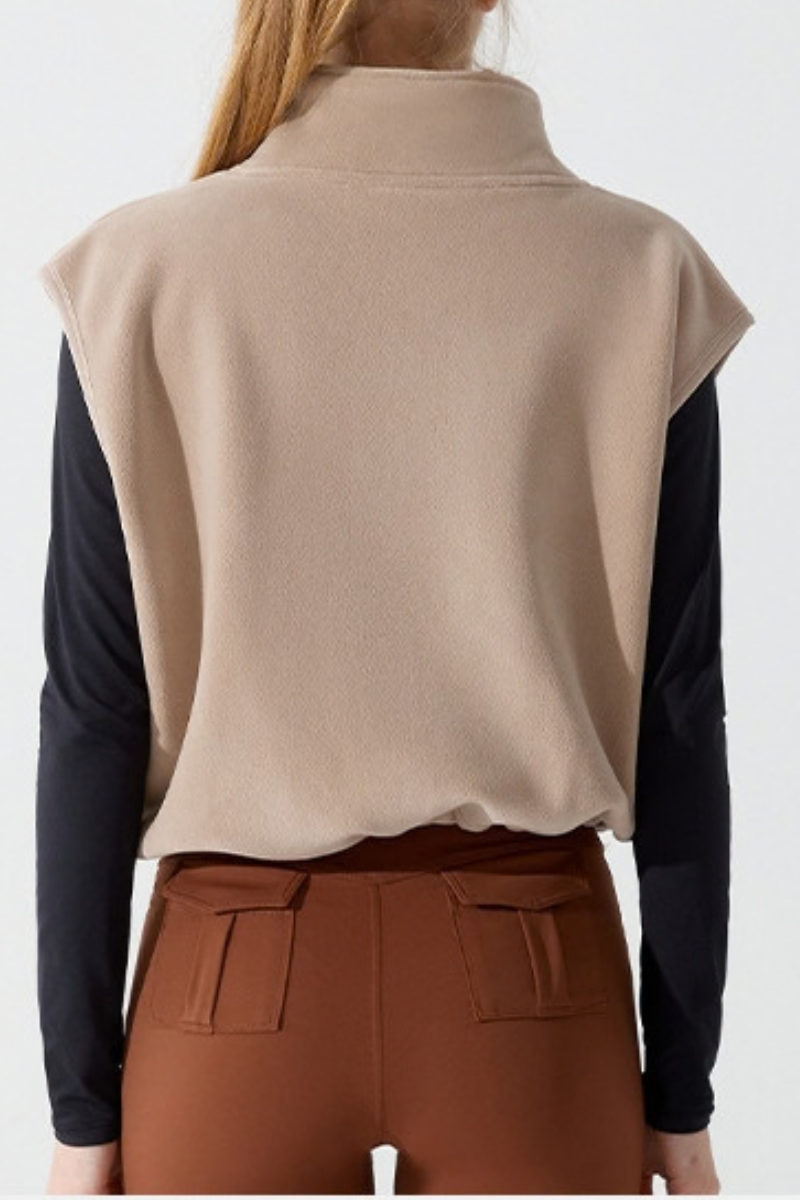 Women Fall Clothing Warm Double-Sided Oat Fleece Zip Vest