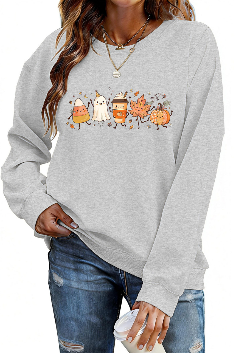 Women Fall Halloween Ghost Pumpkin Graphic Sweatshirt