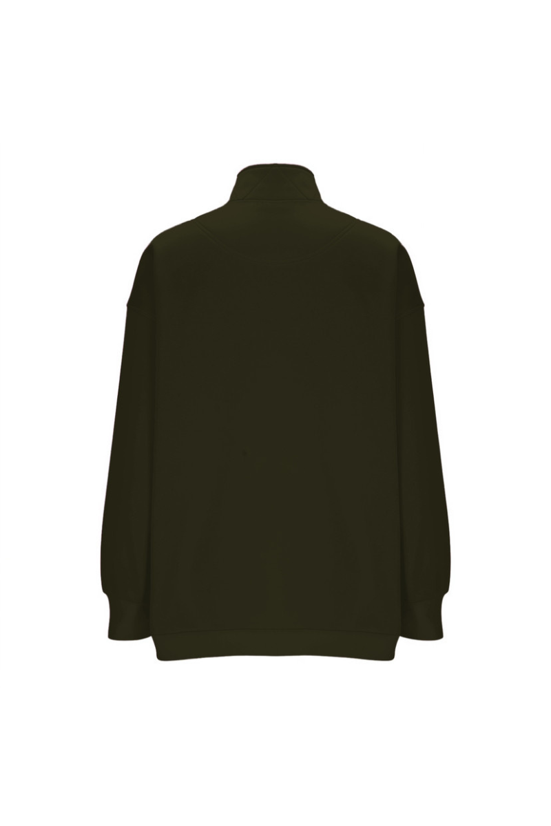 Women Fall Half Zip Snap Button Kangaroo Pocket Sweatshirt