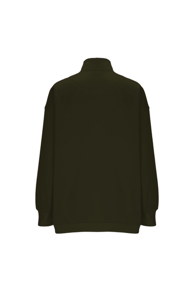 Women Fall Half Zip Snap Button Kangaroo Pocket Sweatshirt