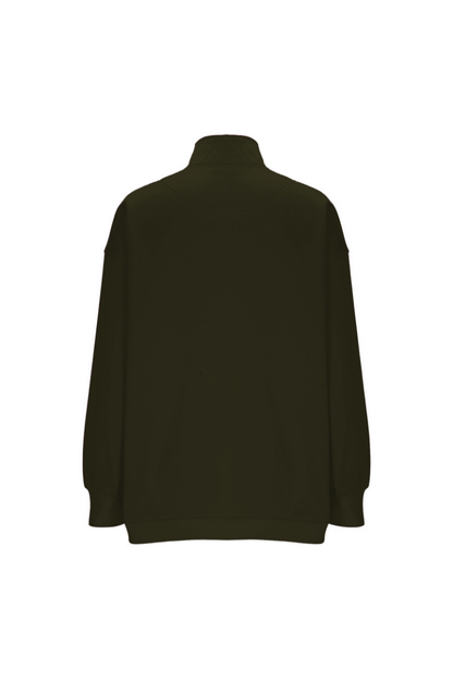 Women Fall Half Zip Snap Button Kangaroo Pocket Sweatshirt