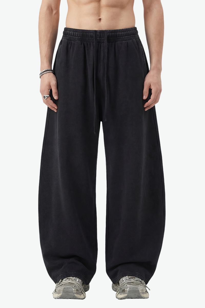 Unisex 360g Cotton Washed Elastic Curved Wide Pants