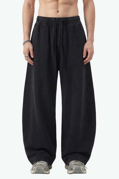 Unisex 360g Cotton Washed Elastic Curved Wide Pants