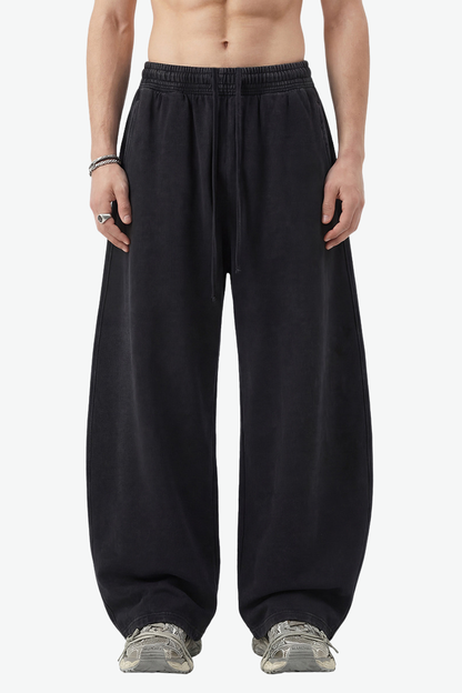 Unisex 360g Cotton Washed Elastic Curved Wide Pants