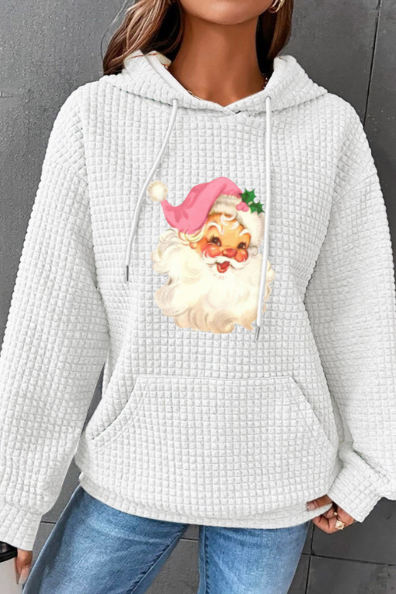 Women Winter Christmas Santa Waffle Knit Pullover Hoodie
