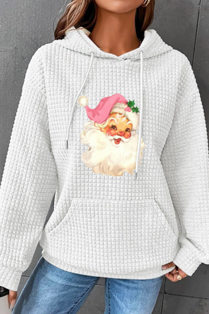 Women Winter Christmas Santa Waffle Knit Pullover Hoodie