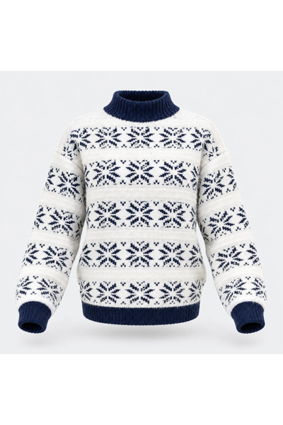 Women's Fall Christmas Snowflake Mock Neck Knit Sweater
