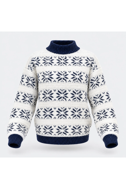 Women's Fall Christmas Snowflake Mock Neck Knit Sweater