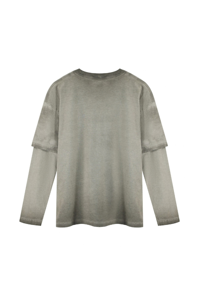 Men Fall Clothing Vintage Washed Layered Long Sleeve Tee