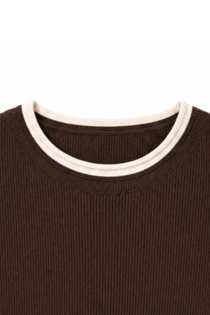 Women Spring Faux Layered Cropped Flare Sleeve Knit Sweater