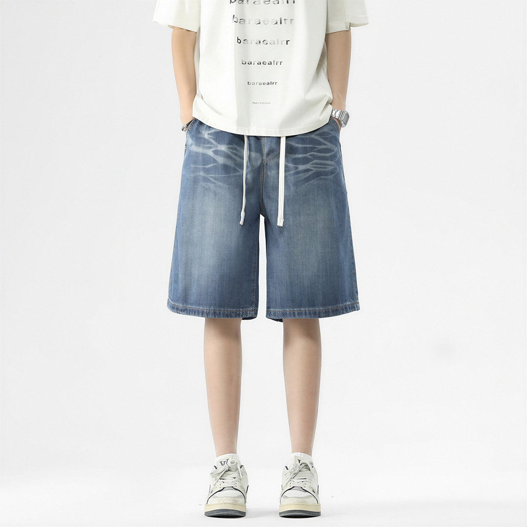 Men's Summer Gradient Tie-Dye Drawstring Denim Shorts