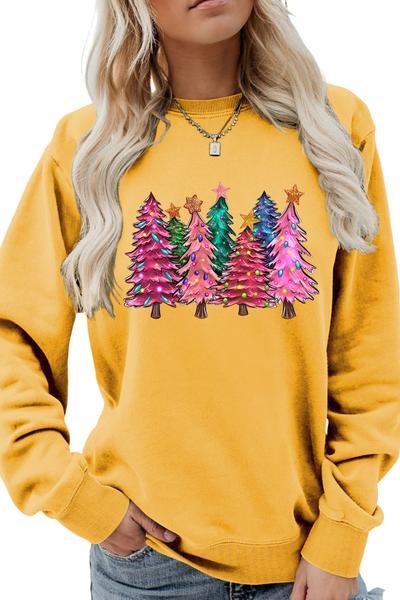 Women's Fall Christmas Tree Graphic Print Crew Sweatshirt