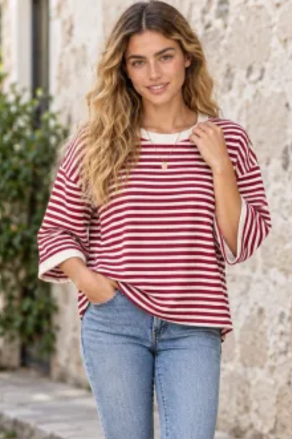 Women Spring/Summer Striped Back Tie Relaxed Blouse
