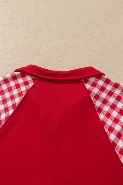 Women Winter Christmas Gingham Half Zip Top Shorts Set