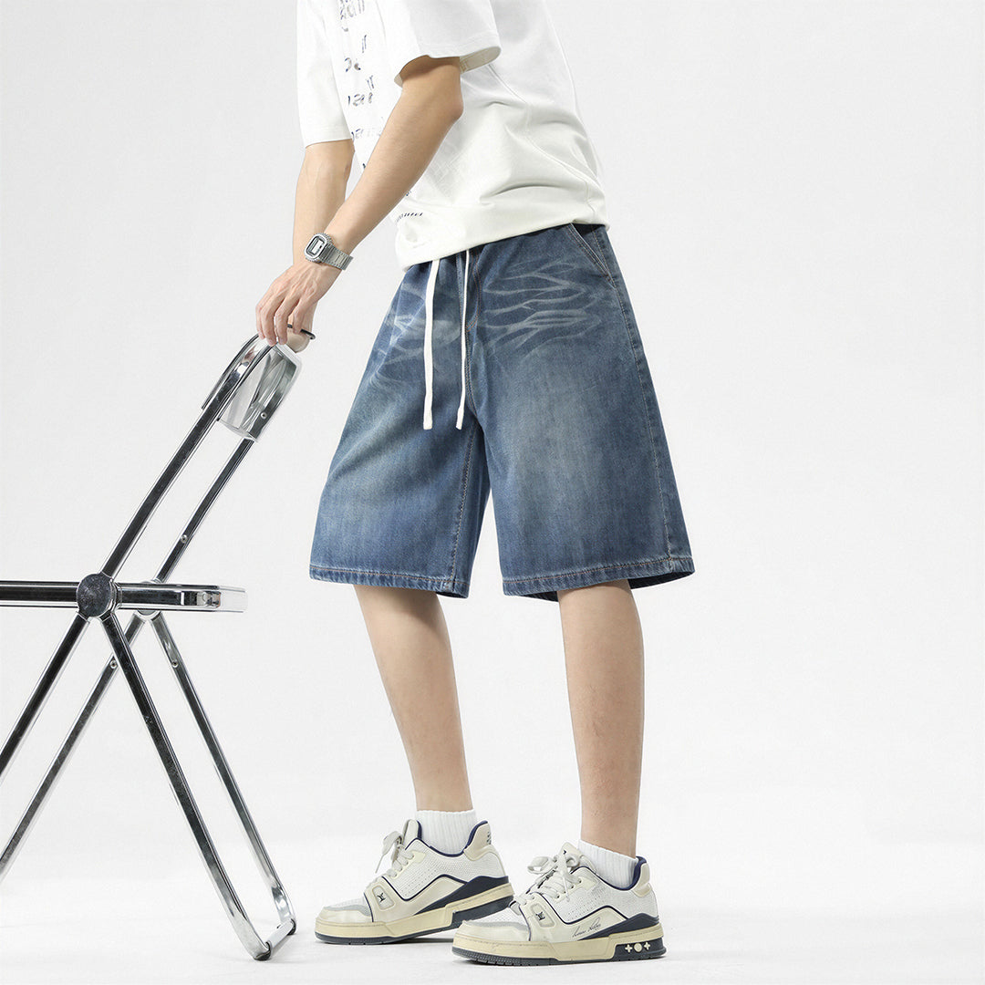 Men's Summer Gradient Tie-Dye Drawstring Denim Shorts