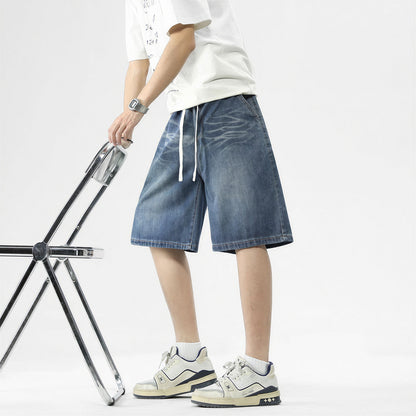 Men's Summer Gradient Tie-Dye Drawstring Denim Shorts